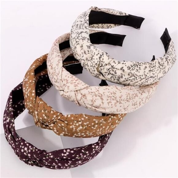 Boutique Accessories - 4Pcs Floral Knotted Headbands for Women Fashion, Top Knot Fabric Headbands